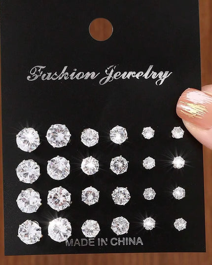 12 Pairs of simple luxurious earrings set 4-6-8 Mm