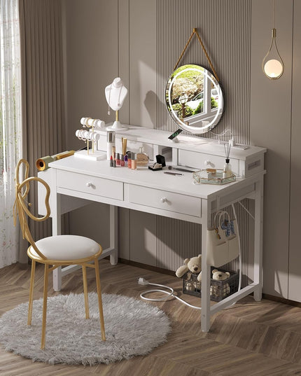 Small White Kids Desk with Fabric Drawers 