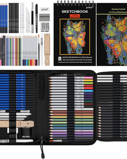 ArtPac-76 Pack Drawing Kit, Pro Art Supplies with 3-Color Sketchbook, Include Tutorial, Colored, Graphite, Charcoal, Watercolor & Metallic Pencil