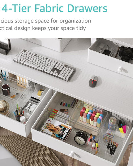 Small White Kids Desk with Fabric Drawers 