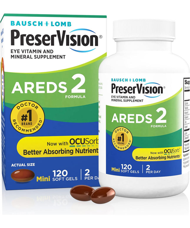 AREDS 2 Eye Vitamins, #1 Eye Doctor Recommended Brand, Lutein & Zeaxanthin Supplement with Vitamin C, Vitamin E, Zinc, and Copper, 120 Softgels (Minigels)