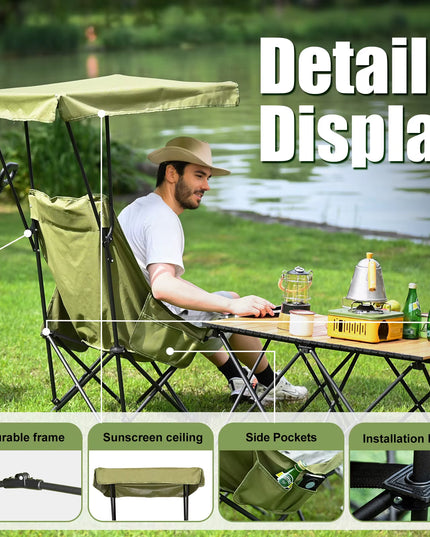 Portable Camping Chair with Shade Canopy, Foldable & Lightweight, Oversized for All, Easy to Open and Close-2pcs set