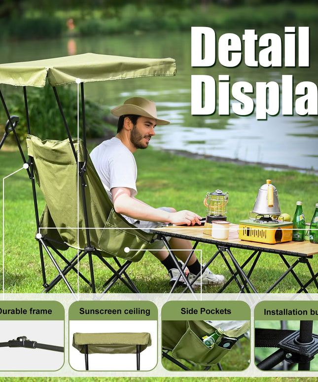 Portable Camping Chair with Shade Canopy, Foldable & Lightweight, Oversized for All, Easy to Open and Close-2pcs set
