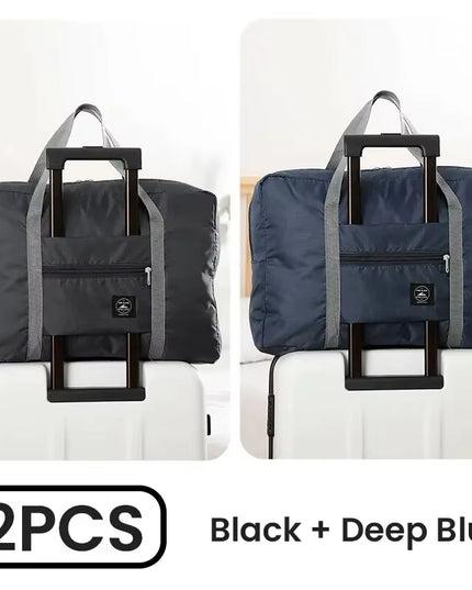 2Pcs waterproof Foldable carry on bag /Travel / Gym bag / tote / Duffel Bag set , blue & black with 16L capacity