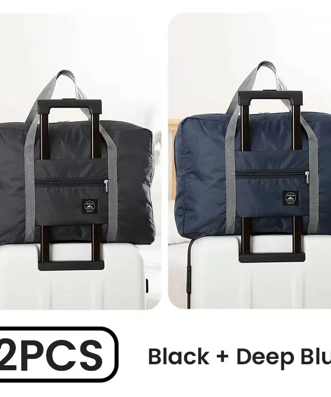 2Pcs waterproof Foldable carry on bag /Travel / Gym bag / tote / Duffel Bag set , blue & black with 16L capacity