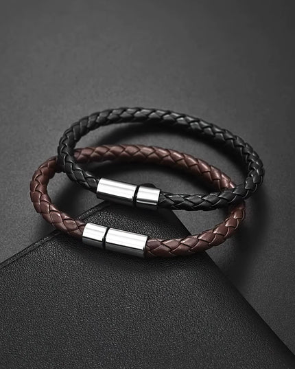 2PCS PU leather Mens's elegant magnetic bracelets set ( Black + Brown )-21cm