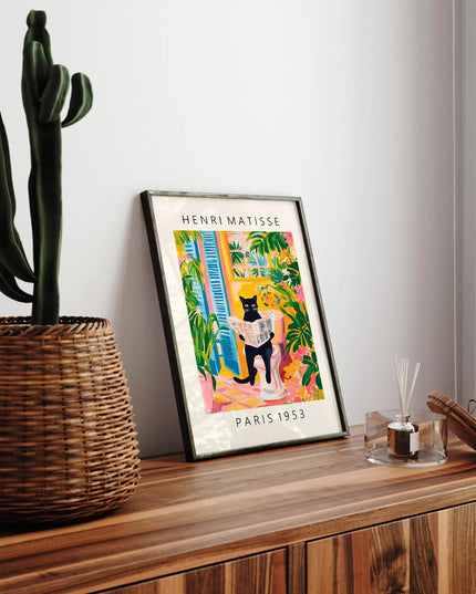 Cat on toilet canvas print matisse style bathroom wall art -no frame