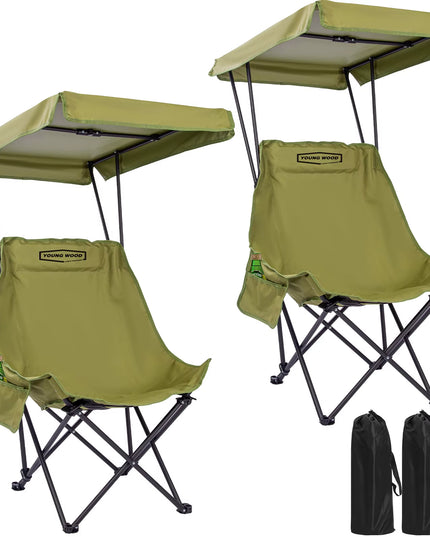 Portable Camping Chair with Shade Canopy, Foldable & Lightweight, Oversized for All, Easy to Open and Close-2pcs set