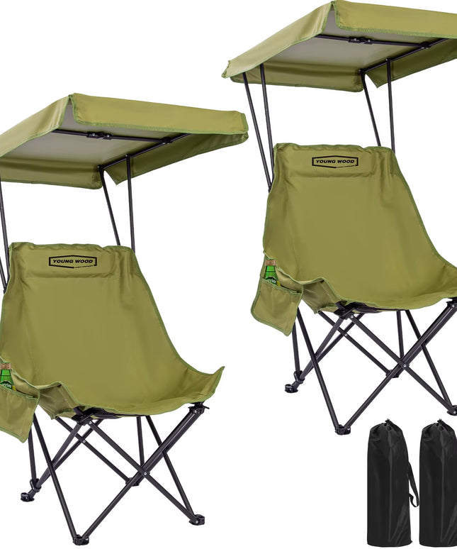 Portable Camping Chair with Shade Canopy, Foldable & Lightweight, Oversized for All, Easy to Open and Close-2pcs set