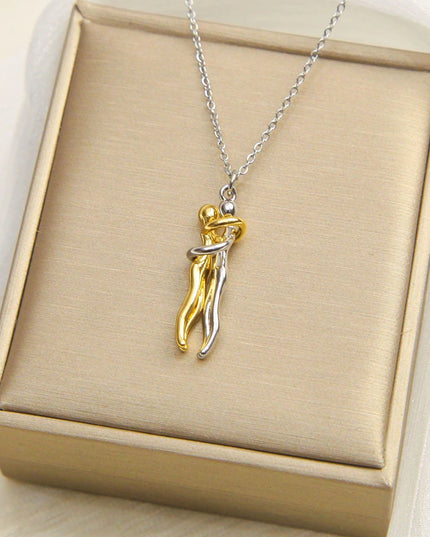 Stainless Steel Couple Hugging Necklace Pendant for Women & Men- Gold and Silver Color chains 