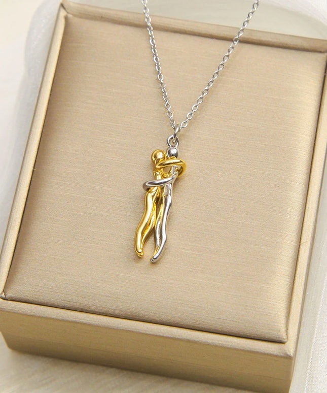 Stainless Steel Couple Hugging Necklace Pendant for Women & Men- Gold and Silver Color chains 
