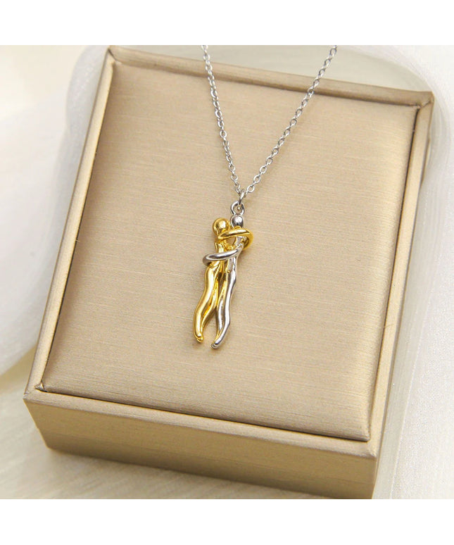 Stainless Steel Couple Hugging Necklace Pendant for Women & Men- Gold and Silver Color chains 