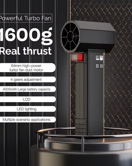Multi-use Violent Handheld Turbo Jet Fan with Display Screen & LED Lighting 64MM Brushless Motor High-Speed 4000Ma 1600G Thrust