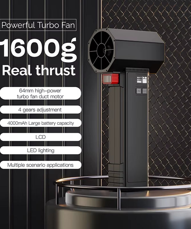 Multi-use Violent Handheld Turbo Jet Fan with Display Screen & LED Lighting 64MM Brushless Motor High-Speed 4000Ma 1600G Thrust