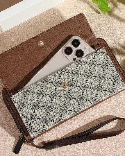 Classic women's Faux Leather spacious Wallet, Double Layer with Snap Closure, Zippered Card Holder 