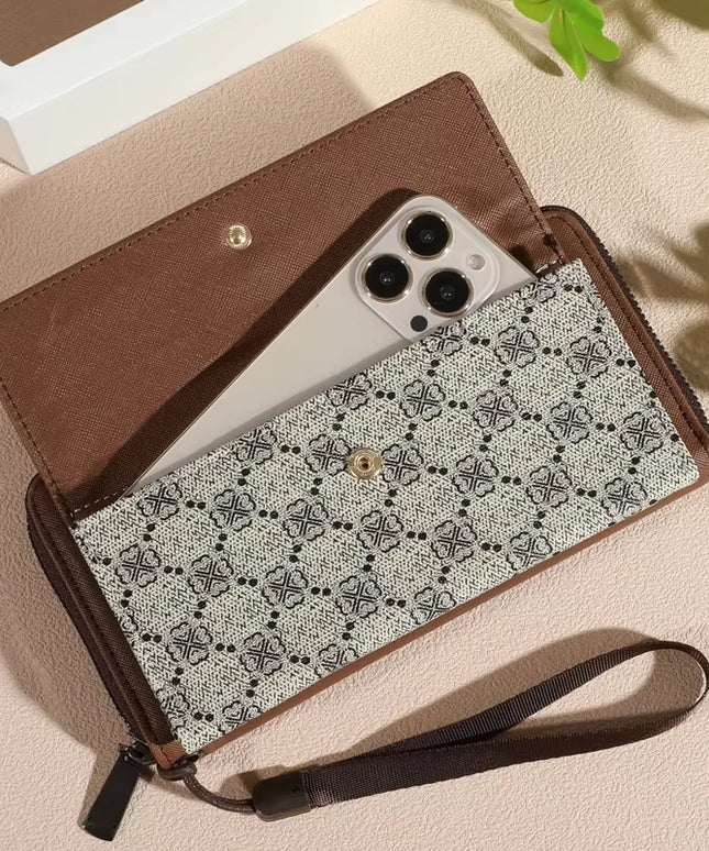 Classic women's Faux Leather spacious Wallet, Double Layer with Snap Closure, Zippered Card Holder 