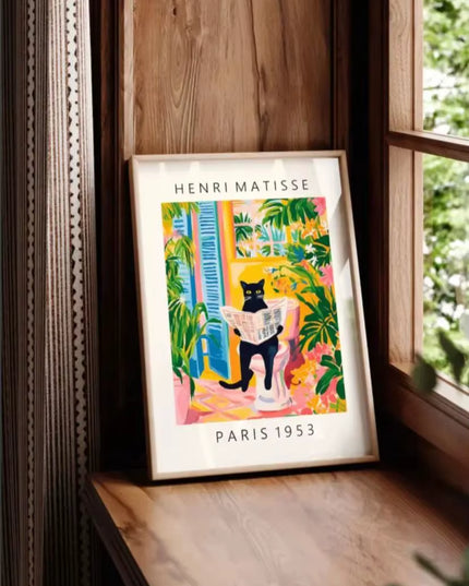 Cat on toilet canvas print matisse style bathroom wall art -no frame