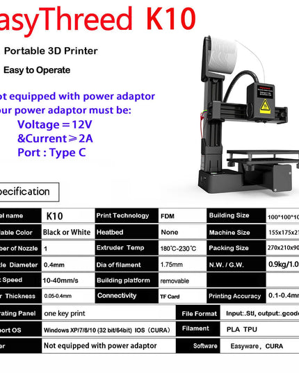 3D Printer Compatible with PLA TPU 1.75Mm Filament Include Power Adaptor-us plug