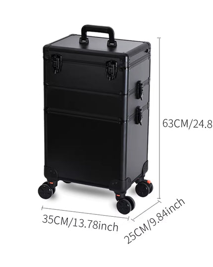 Professional Makeup Organizer Luggage with Led Lights Mriror - Large Cosmetic Trolley, Salon & Barber Case Rolling Cart for Hairstylists