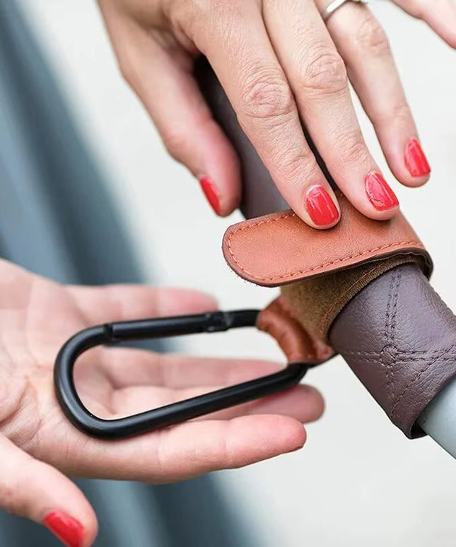 2Pcs Leather Adjustable Holding Hooks for strollers, bicycles, wheelchairs, shopping carts