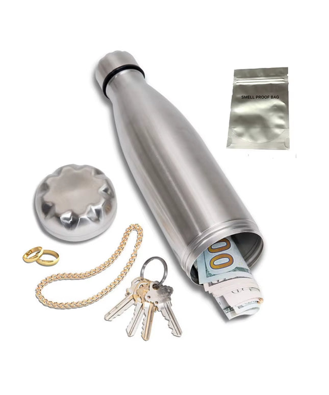 Stainless Steel Tumbler Safe Diversion Bottle Can with a Food Grade Smell Proof Bag Bottom Unscrews to Store