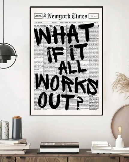 Positive Quote motivational Canvas Wall Art Newspaper Poster - What If It All Works Out -50x70cm (no frame)