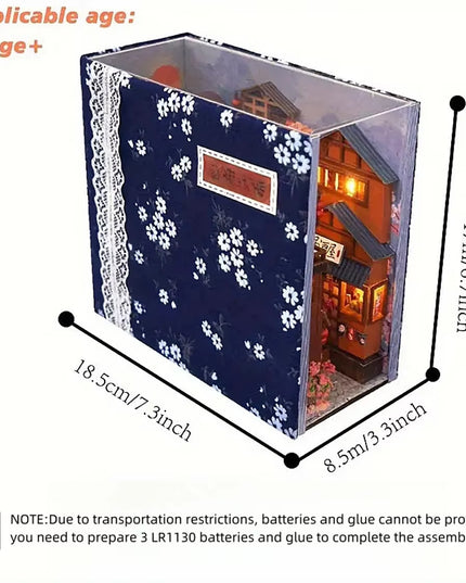 DIY book nook kit , bookshelf small ally way decoration with lights