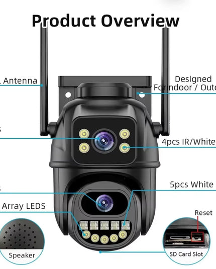 Waterproof 4K 8MP Wifi Surveillance Camera with night vision ,Ai Human Detect, Dual Lens, 4X Digital Zoom, Outdoor Security PTZ IP Cameras