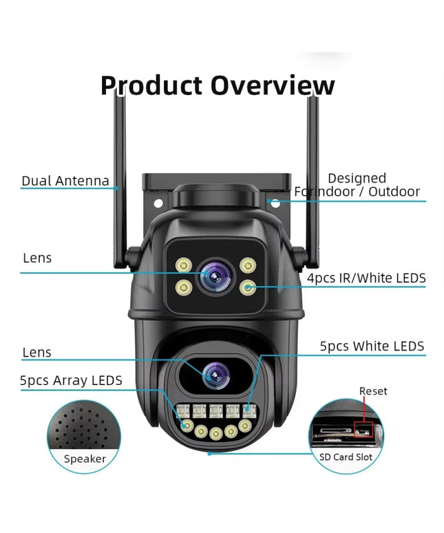 Waterproof 4K 8MP Wifi Surveillance Camera with night vision ,Ai Human Detect, Dual Lens, 4X Digital Zoom, Outdoor Security PTZ IP Cameras