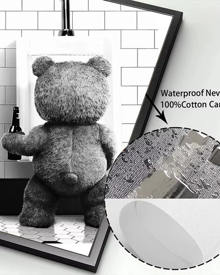 Black & White Cute "TED" Bear peeing canvas print art decoration -50x70cm (not framed)