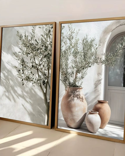 2Pcs Set Olive Tree Shadow Vase Canvas Print decoration Posters