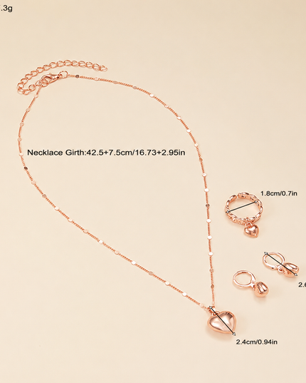 4-Piece Vintage Heart Jewelry Set – Necklace, Earrings & Adjustable Ring