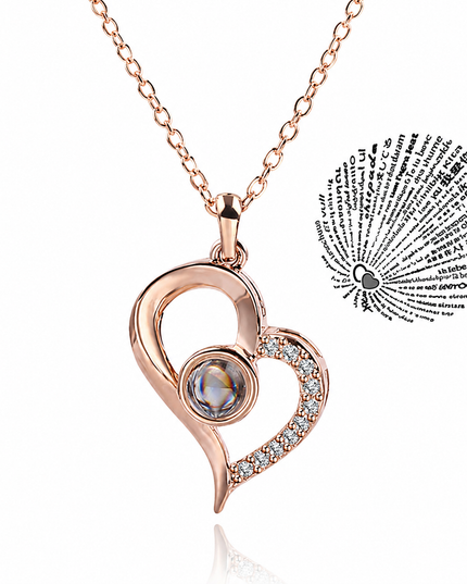 LoveHeart Projection Necklace – “I Love You” in 100 Languages Romantic Pendant Gift