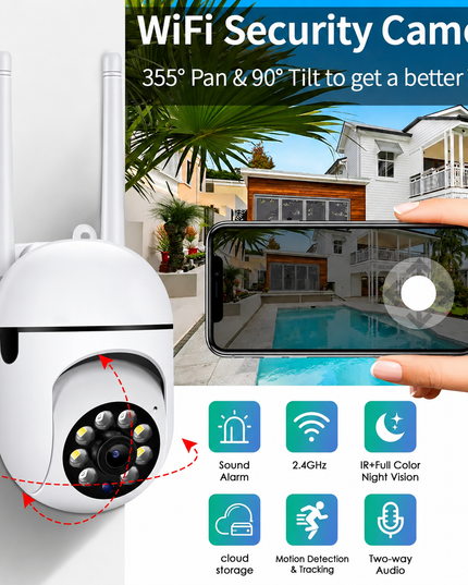 4K Wireless PTZ Outdoor Security Camera – WiFi, Night Vision, AI Motion Detection & App Control