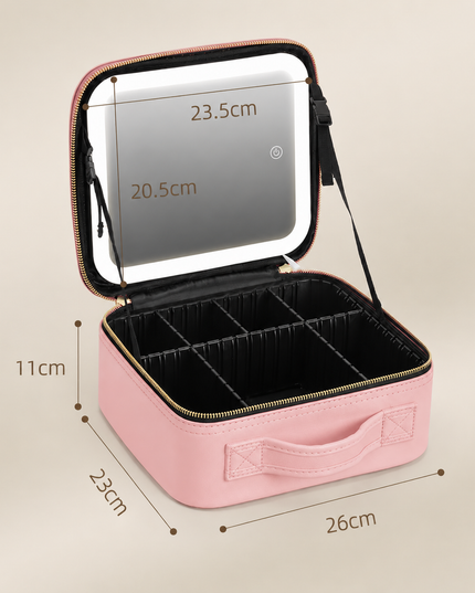 Portable Makeup Organizer Case with LED Mirror & Adjustable Dividers