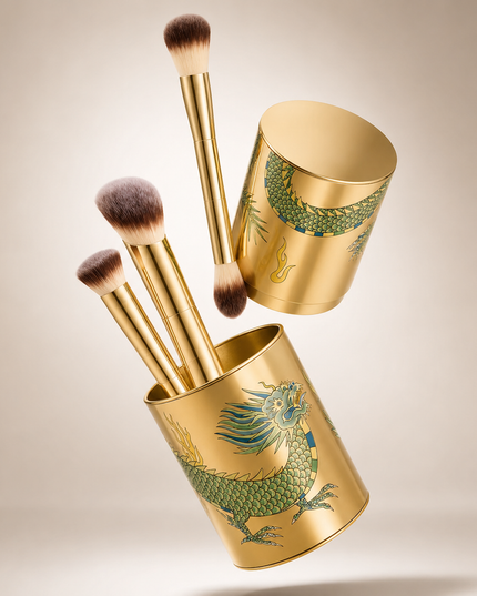 Luxury Dragon Makeup Brush Set with Storage Case – 3 Piece Collection