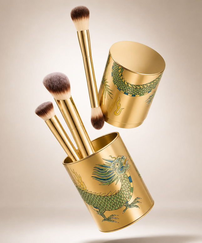 Luxury Dragon Makeup Brush Set with Storage Case – 3 Piece Collection