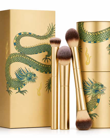Luxury Dragon Makeup Brush Set with Storage Case – 3 Piece Collection