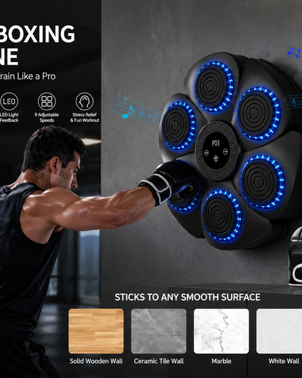 Smart Music Boxing Machine Wall Target with Bluetooth, LED Reaction Training & Gloves