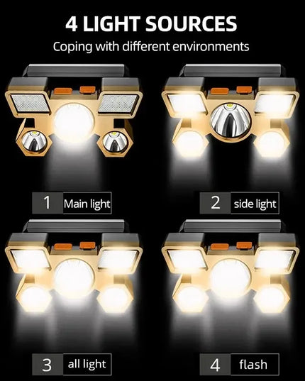 FiveHeadlight - Powerful adjustable & Rechargeable waterproof head Flashlight 
