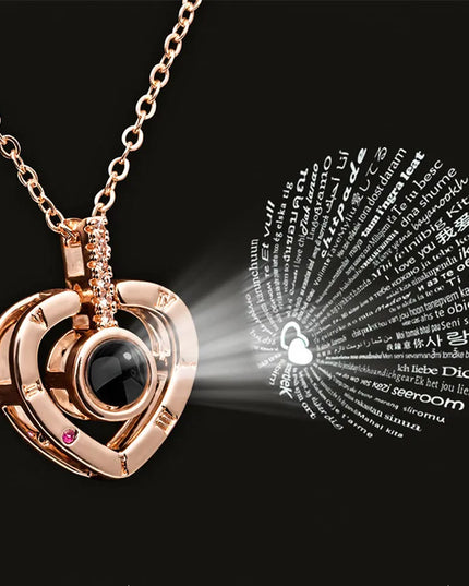 LoveHeart - Projection timepiece Necklace with I Love You 1in 00 Languages, romantic gift
