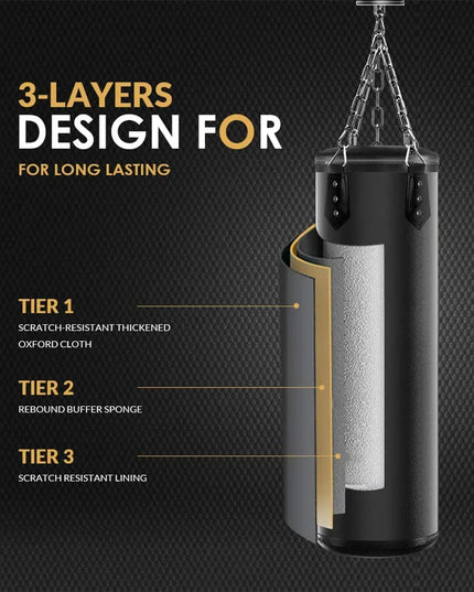 1 Set of heavy duty boxing bag set with accessories + 1 set free gloves!