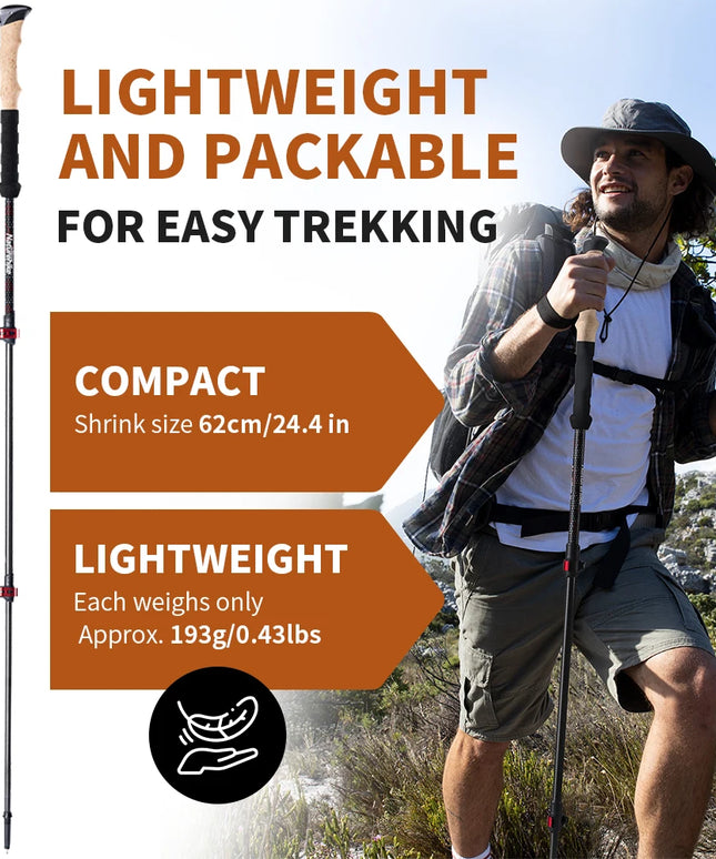 2 premium lightweight Carbon Fiber adjustable Trekking stick poles hiking / trecking