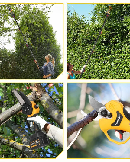 Cordless Chainsaw & Pruner – 2M Telescopic Pole & 2x 18V Battery Set, EU plug