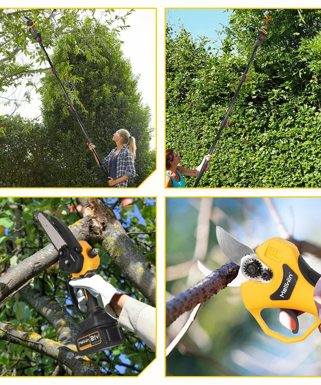 Cordless Chainsaw & Pruner – 2M Telescopic Pole & 2x 18V Battery Set, EU plug