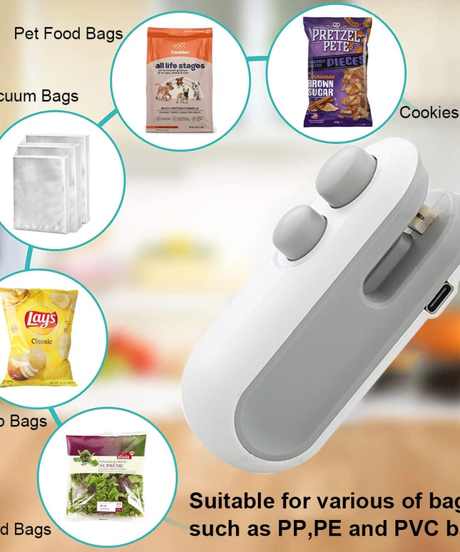 Mini Plastic Bag Sealer Rechargeable 2 in 1 Bag Heat Sealer with Cutter Portable Thermal Sealer Plastic Bags Sealant Machine