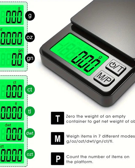 PrecisePocket- mini Precision Scale 1000G X 0.1G - Digital Gram, Food, Jewelry, Ounces/Grains 