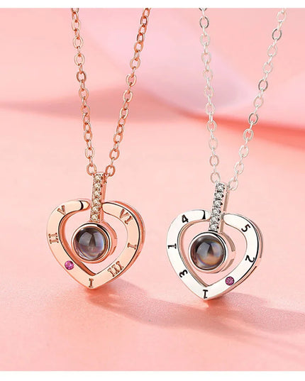 LoveHeart - Projection timepiece Necklace with I Love You 1in 00 Languages, romantic gift