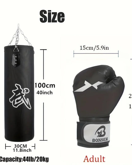1 Set of heavy duty boxing bag set with accessories + 1 set free gloves!