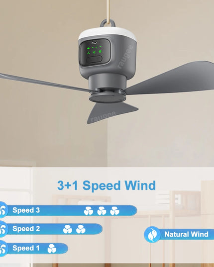 Large strong portable rechargable outdoor/ camping 12000Mah Ceiling Fan with LED light & remote 